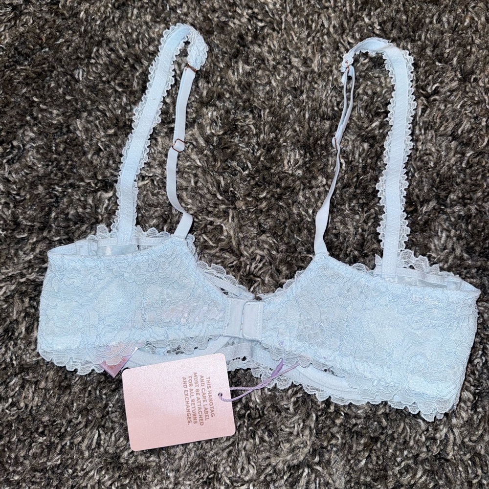 Savage X Fenty Romantic Corded Lace Unlined Balconette Bra in Cream Blue - Picture 2 of 8